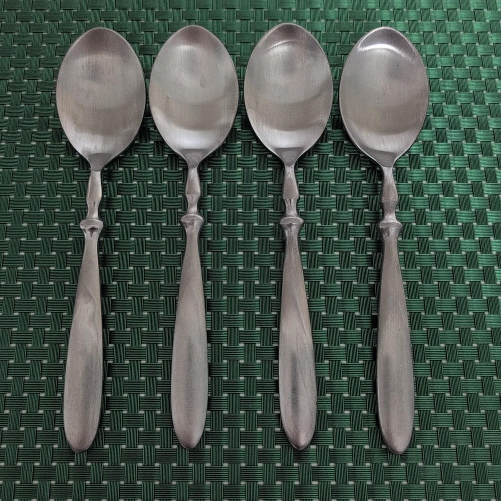 Hampton Silversmiths BISTRO SATIN Place Oval Soup Spoons Set of 4 Stainless Vtg